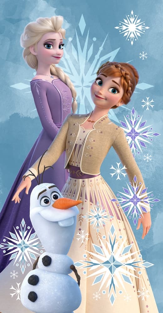 Disney Frozen badhandduk med Olaf och systrarna, strandhandduk 70x140 cm