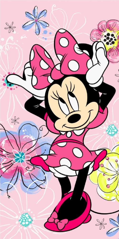 Disney Minnie badhandduk i rosa med slingor, strandhandduk 70x140 cm