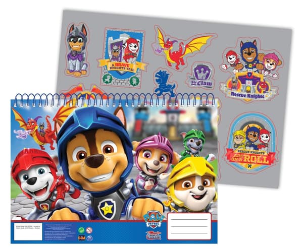 Paw Patrol Riddar A/4 spiral skissblock med 40 ark och klistermärken