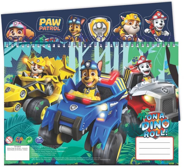 Paw Patrol Dino Rescue A/4 Spiral Skissblock med 40 Sidor och Klistermärken