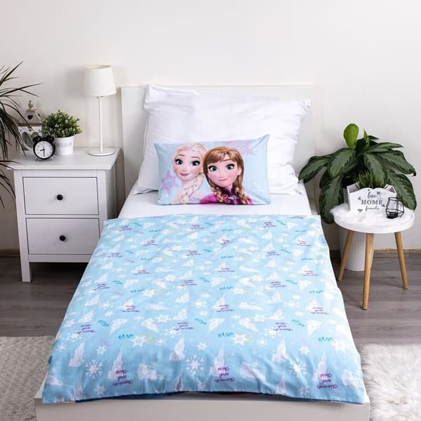Barnsängkläder i ljusblått med Disney Frost, 100×135 cm och 40×60 cm