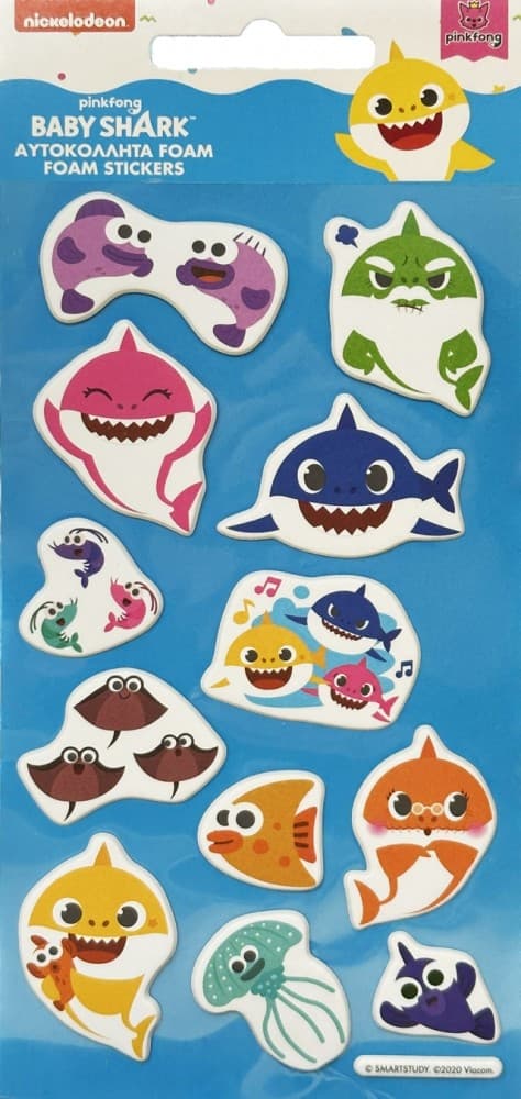 Puffy skumklistermärken set med Baby Shark aquatiska motiv