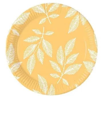 Pappersfat med blommor och orangea löv, 8 st, 23 cm