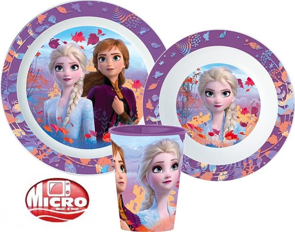 Mikrovågs-säker Disney Frozen barnservis i plast, med 260 ml mugg