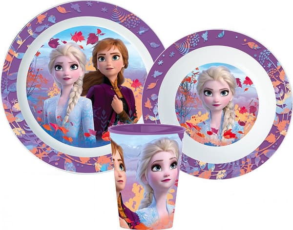 Mikrovågs-säker Disney Frozen barnservis i plast, med 260 ml mugg