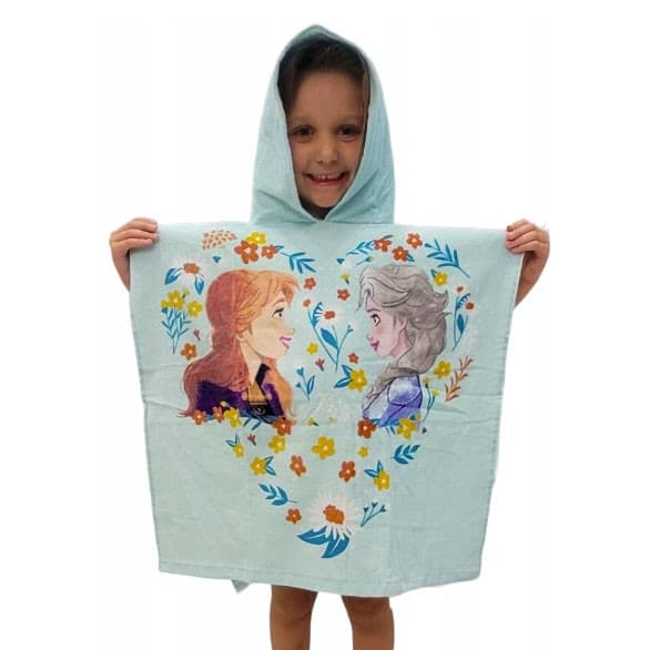 Disney Frozen strandhandduk poncho med blommotiv 60x120 cm