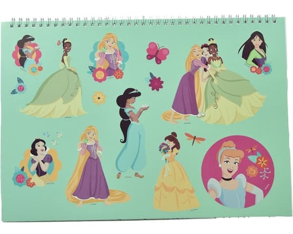 Disney Princess vår A/4 spiral skissbok med 40 sidor och klistermärken