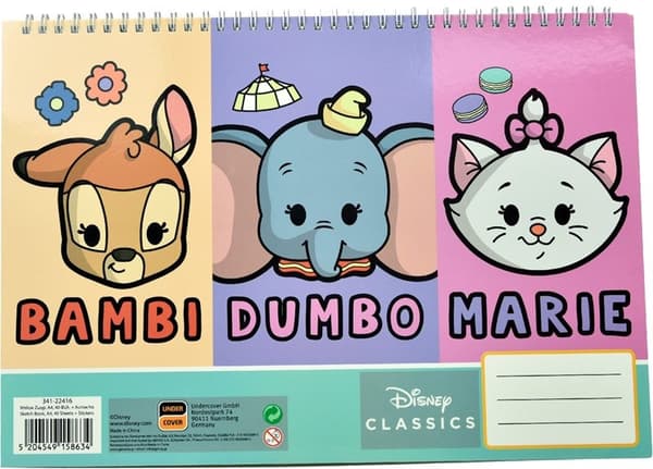 Disney Djur Klassisk A/4 Spiral Skissbok med 40 Blad och Klistermärken