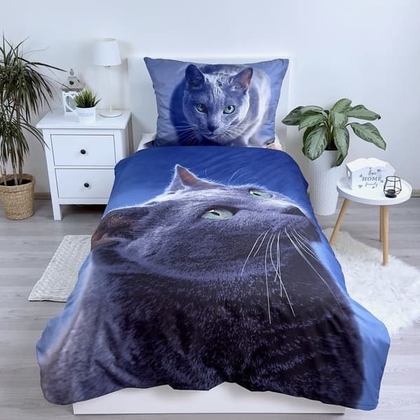 Duvet Cover Cat Dark 140×200 cm, Mikrofiber 70x90 cm