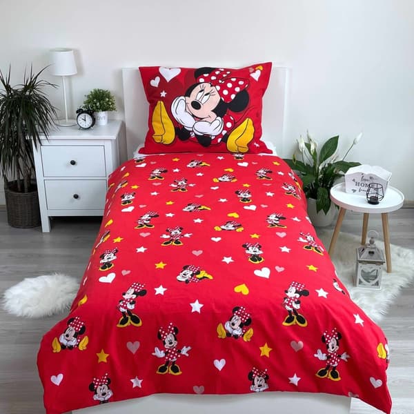 Minnie Love & Stars sängkläder från Disney, överkast 140×200 cm, kuddöverdrag 70×90 cm