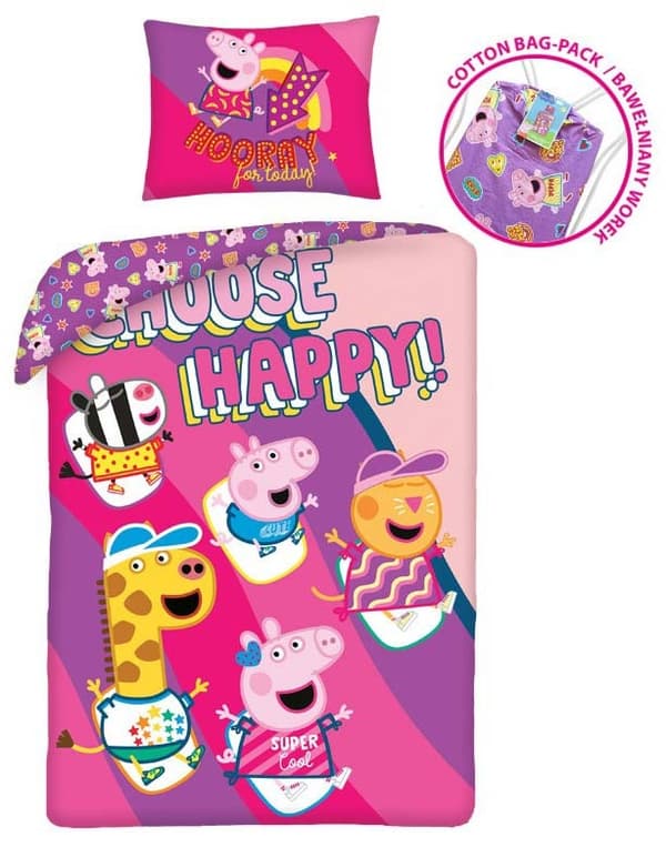 Peppa Pig Glad bäddset 140×200 cm, 70×90 cm