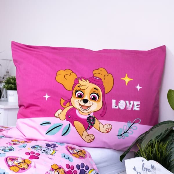 Paw Patrol Pink Love sängkläderset 140x200 cm och 70x90 cm microfiber