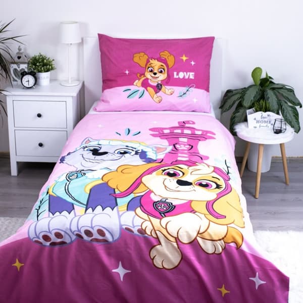 Paw Patrol Pink Love sängkläderset 140x200 cm och 70x90 cm microfiber