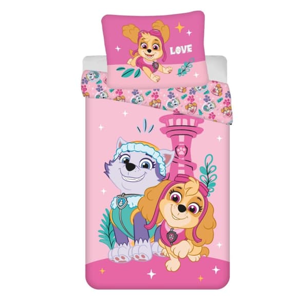 Paw Patrol Pink Love sängkläderset 140x200 cm och 70x90 cm microfiber