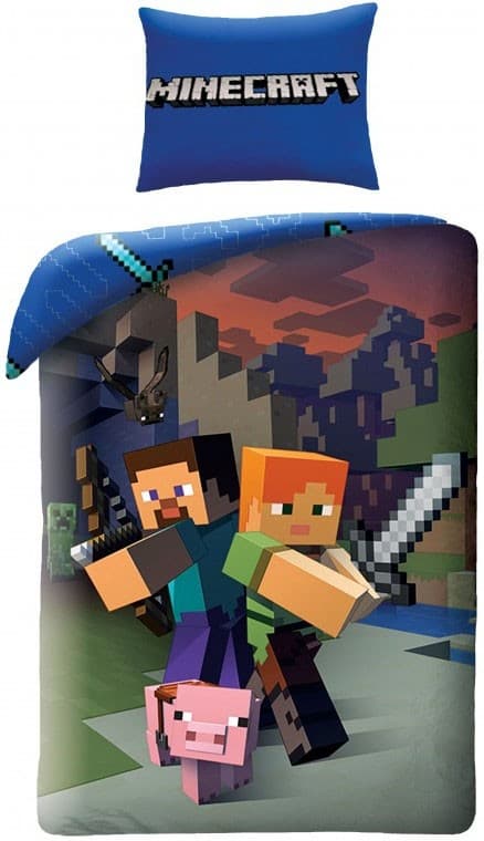 Minecraft Steve och Alex sängset 140×200 cm, 70×90 cm