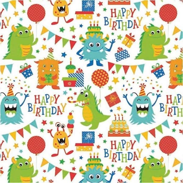 Presentpapper - Födelsedagsmonster - 50 cm x 5 m