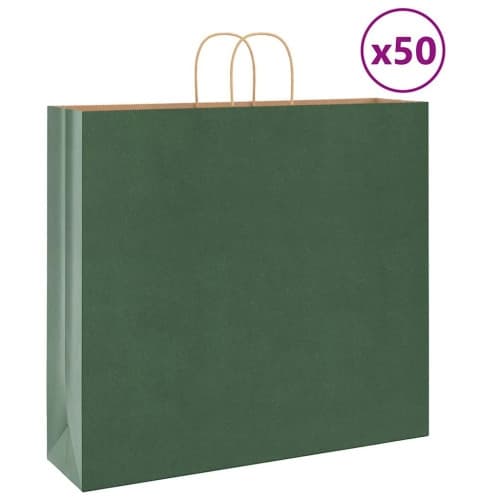 Papperspåsar 50 st med handtag grön 54x15x49 cm