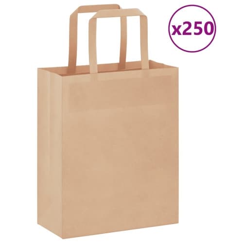Papperspåsar 250 st med handtag brun 18x8x22 cm