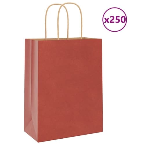 Papperspåsar 250 st med handtag röd 21x11x28 cm