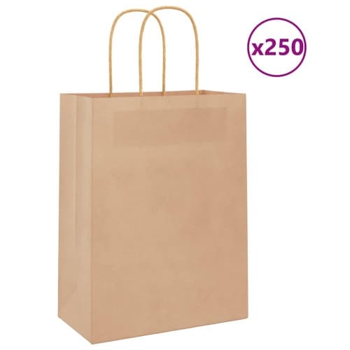 Papperspåsar 250 st med handtag brun 21x11x28 cm