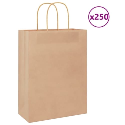 Papperspåsar 250 st med handtag brun 26x12x35 cm