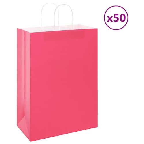 Papperspåsar 50 st med handtag rosa 32x17x44 cm