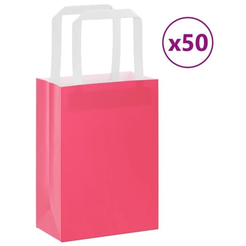 Papperspåsar 50 st med handtag rosa 15x8x21 cm