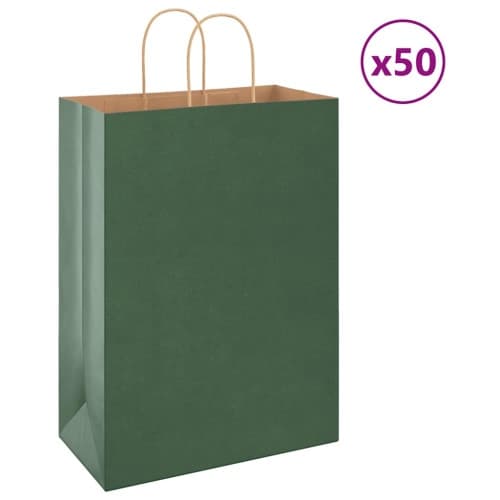 Papperspåsar 50 st med handtag grön 32x17x44 cm