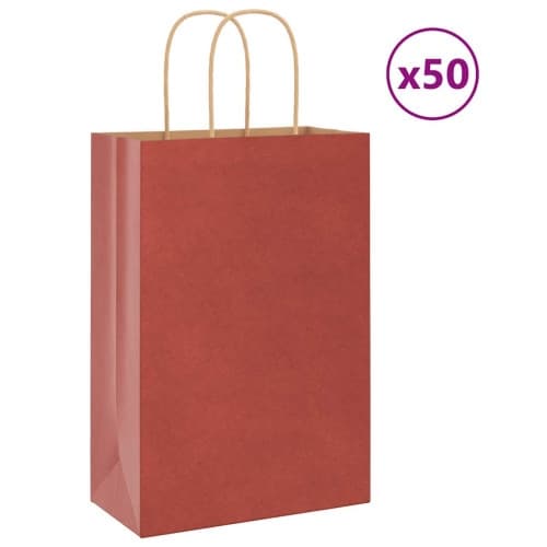 Papperspåsar 50 st med handtag röd 21x11x31 cm