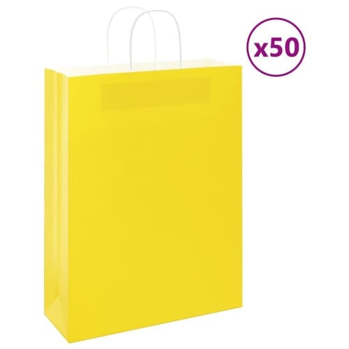 Papperspåsar 50 st med handtag gul 32x12x42 cm