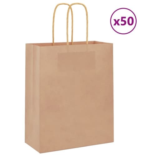 Papperspåsar 50 st med handtag brun 18x8x22 cm