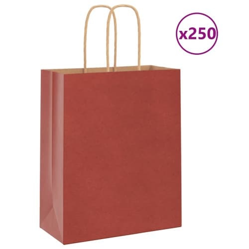 Papperspåsar 250 st med handtag röd 18x8x22 cm