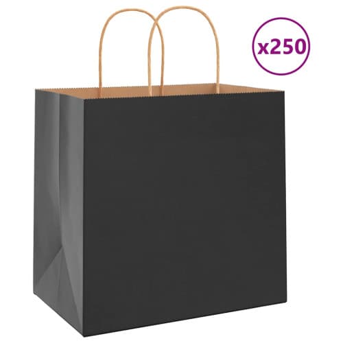 Papperspåsar 250 st med handtag svart 26x17x25 cm