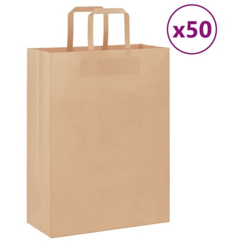 Papperspåsar 50 st med handtag brun 26x12x35 cm