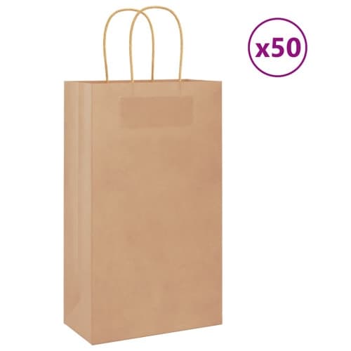 Papperspåsar 50 st med handtag brun 21x11x36 cm