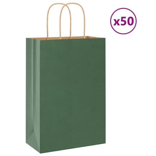 Papperspåsar 50 st med handtag grön 21x11x31 cm