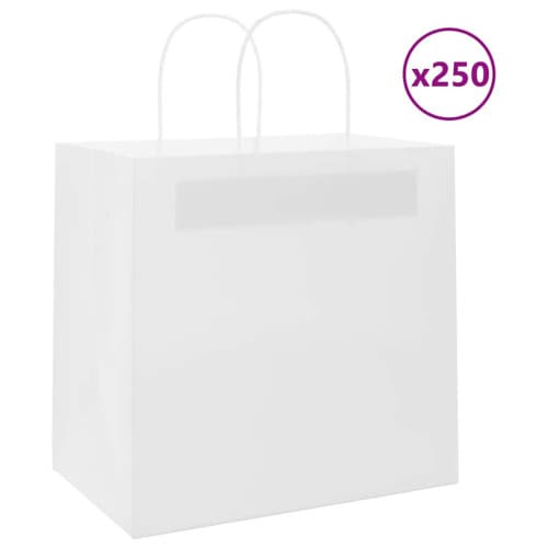 Papperspåsar 250 st med handtag vit 26x17x25 cm