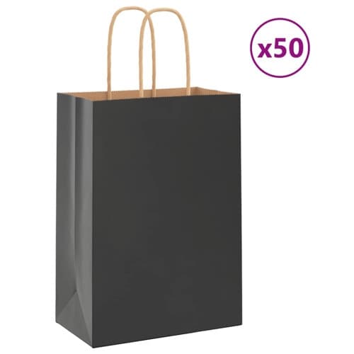 Papperspåsar 50 st med handtag svart 15x8x21 cm