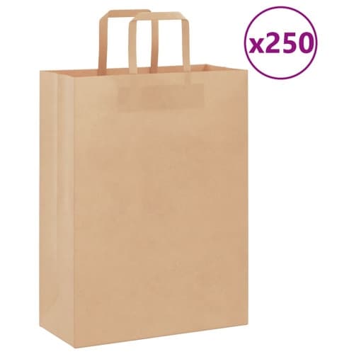 Papperspåsar 250 st med handtag brun 26x12x35 cm
