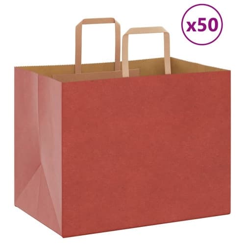 Papperspåsar 50 st med handtag röd 32x22x24 cm
