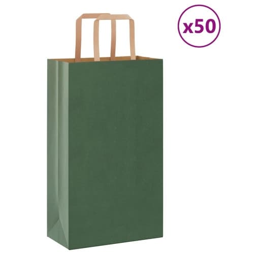 Papperspåsar 50 st med handtag grön 21x11x36 cm