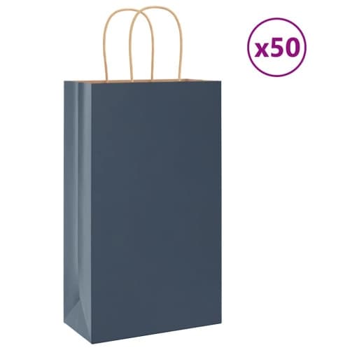 Papperspåsar 50 st med handtag blå 21x11x36 cm