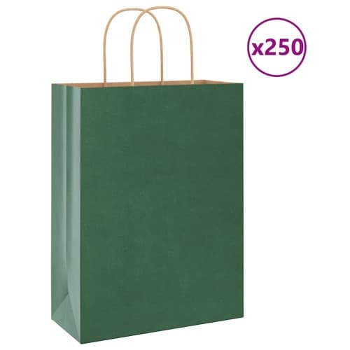 Papperspåsar 250 st med handtag grön 26x12x35 cm