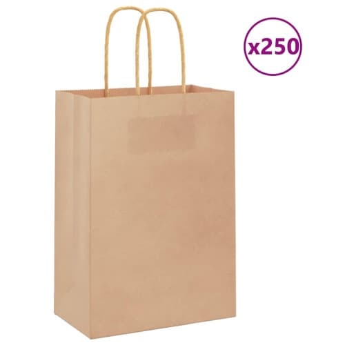 Papperspåsar 250 st med handtag brun 15x8x21 cm
