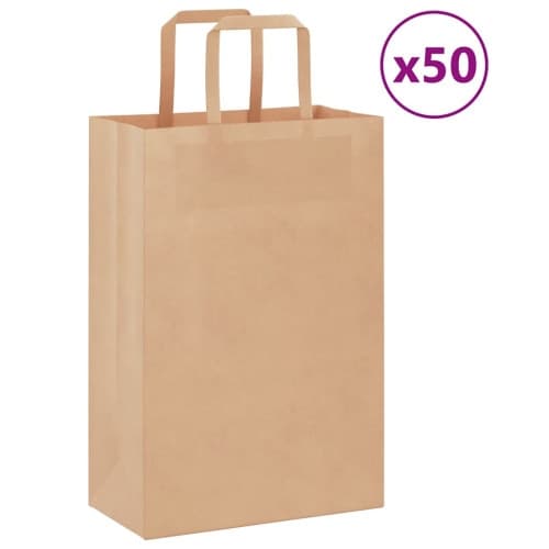 Papperspåsar 50 st med handtag brun 21x11x31 cm