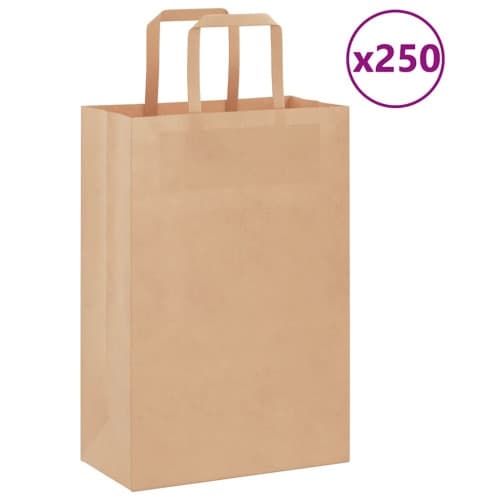 Papperspåsar 250 st med handtag brun 21x11x31 cm