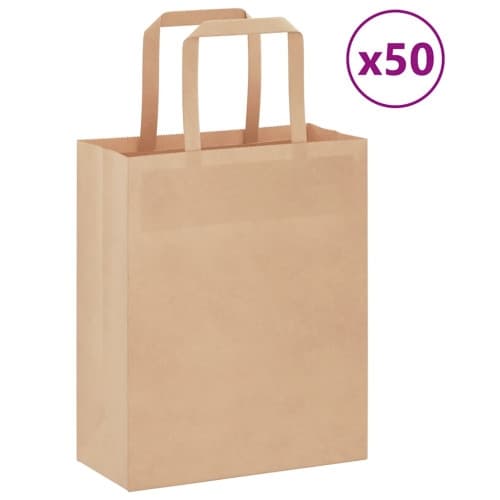 Papperspåsar 50 st med handtag brun 18x8x22 cm