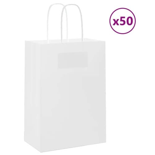 Papperspåsar 50 st med handtag vit 15x8x21 cm