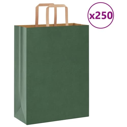 Papperspåsar 250 st med handtag grön 26x12x35 cm
