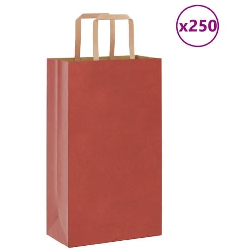 Papperspåsar 250 st med handtag röd 21x11x36 cm